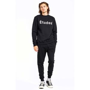 ETUDES Organic Cotton Crewneck Black White Logo Long Sleeve Sweatshirt Medium
